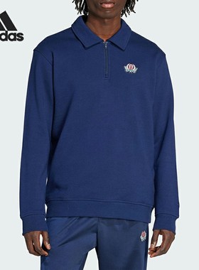 Adidas/阿迪达斯正品三叶草男士运动翻领套头日常卫衣JX8173