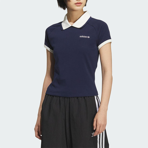 Adidas/阿迪达斯正品三叶草女士透气修身针织翻领POLO衫KF9610