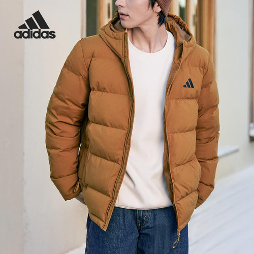 阿迪达斯男士连帽休闲保暖羽绒服