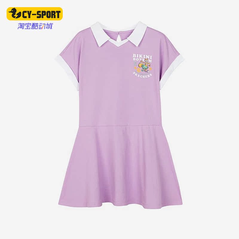 Skechers/斯凯奇正品新款海绵宝宝联名短袖大童连衣裙 L222G052
