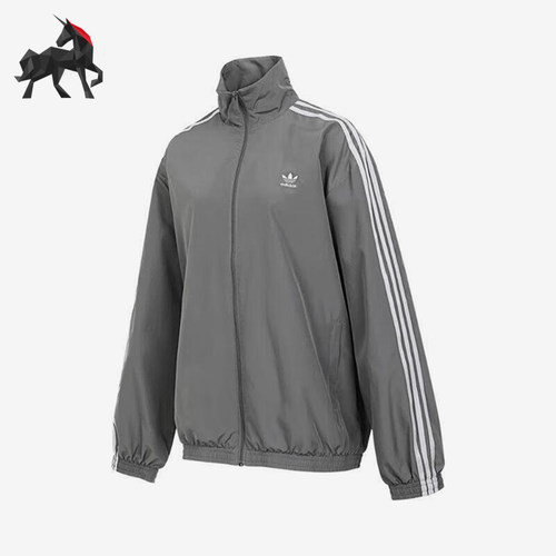 Adidas/阿迪达斯正品三叶草女士经典三条纹梭织翻领外套JD3394