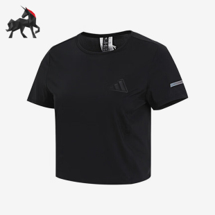 阿迪达斯正品 女士圆领简约短款 Adidas 夏季 T恤JN0703 经典 训练短袖