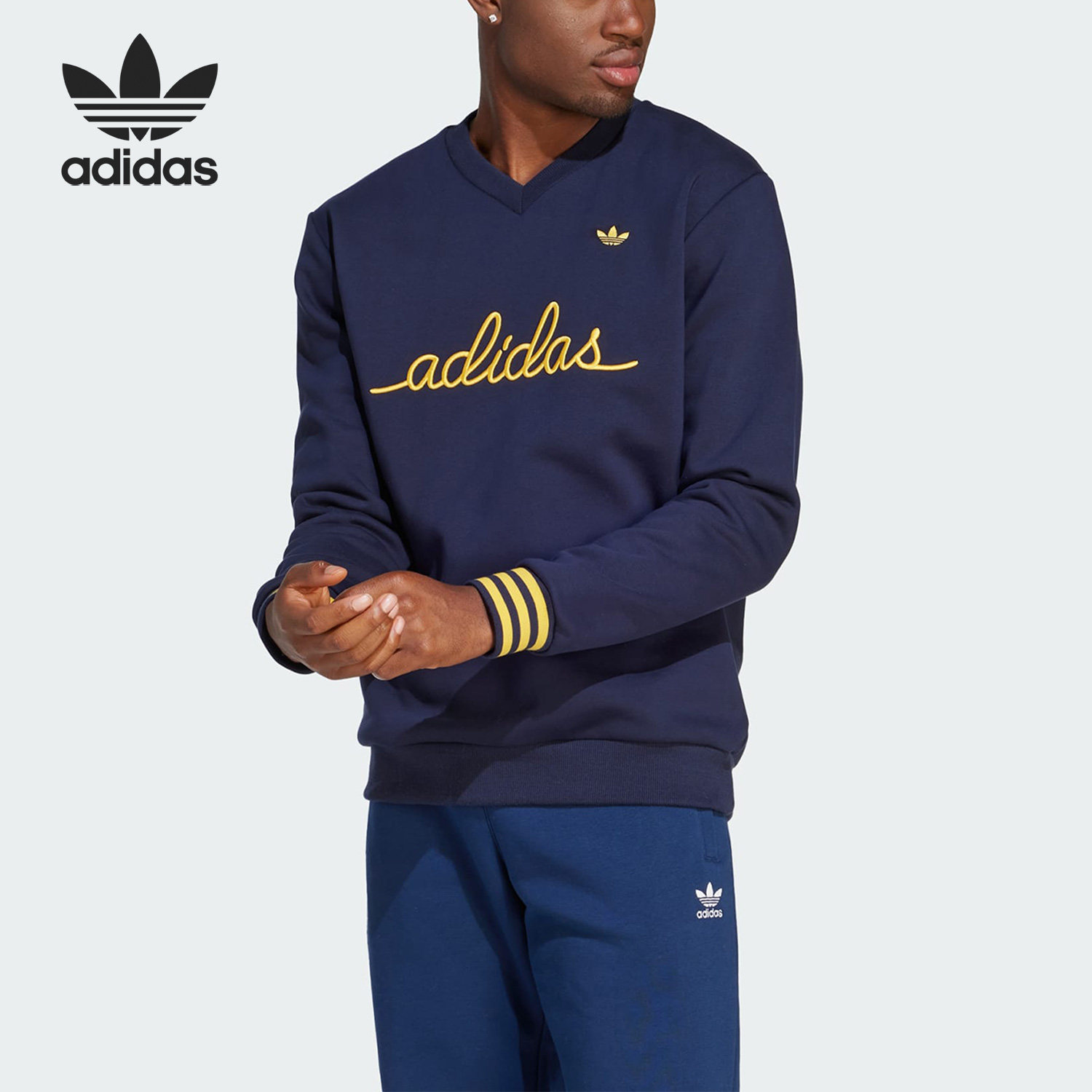 Adidas/阿迪达斯正品三叶草男子简约时尚运动套头卫衣IR7596