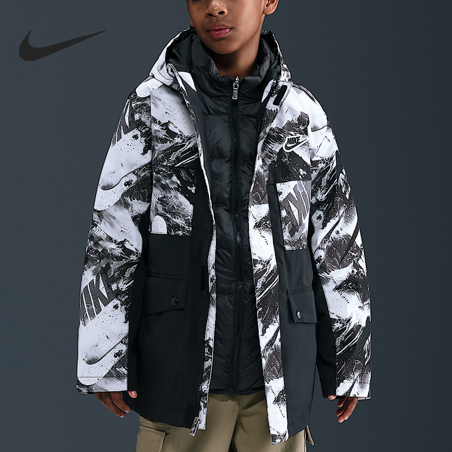 Nike/耐克正品2025大童休闲三防三合一两件套羽绒服IQ9989-100