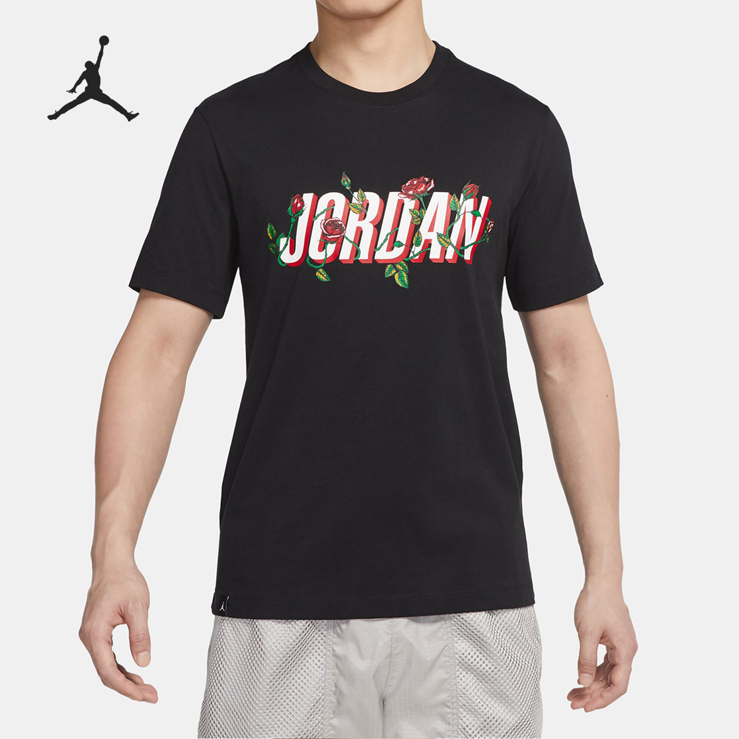 Nike/耐克官方正品Jordan夏季男子运动玫瑰印花短袖T恤DQ7389-010-封面