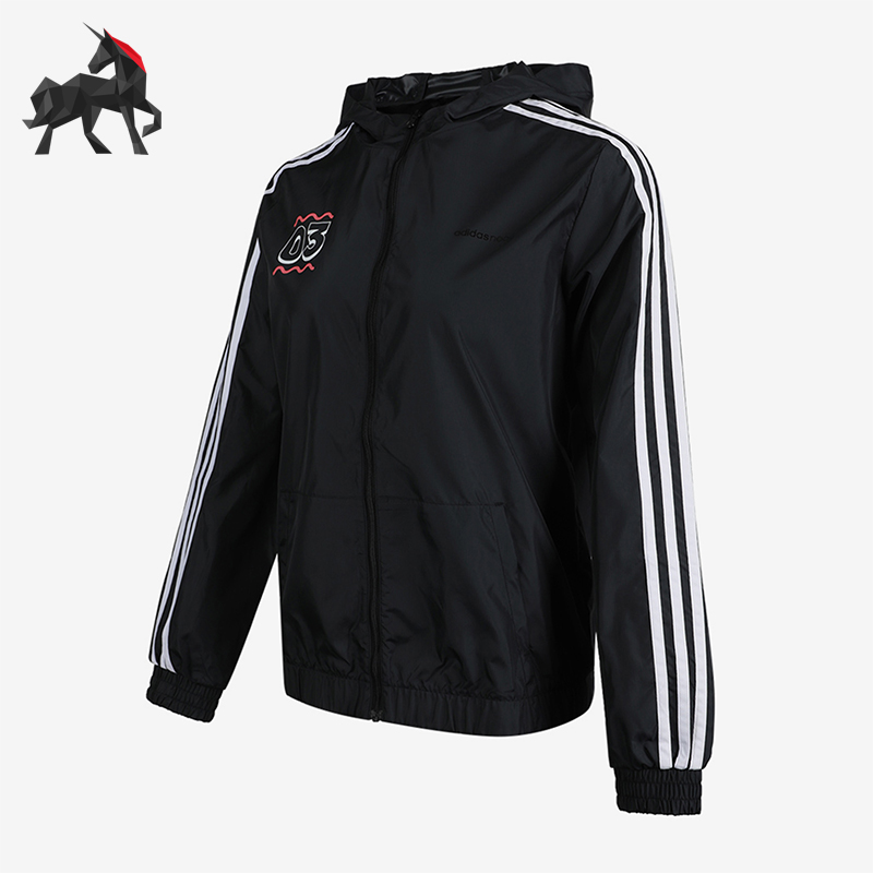 Adidas/阿迪达斯正品新款女士印花经典运动梭织连帽外套GJ5333