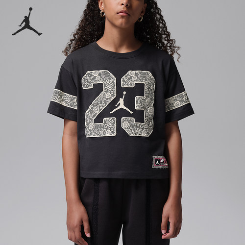 Nike/耐克正品Jordan大童透气花卉蕾丝图案短袖T恤IZ7547-024