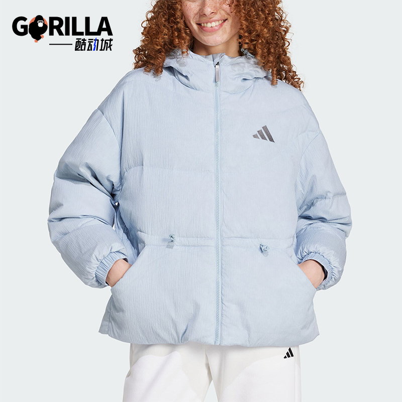 阿迪达斯女士保暖连帽鸭绒羽绒服