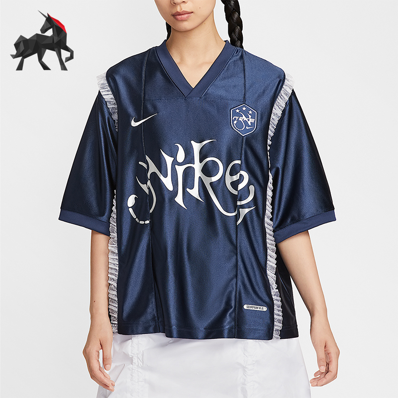 Nike/耐克正品夏季女士针织复古休闲蕾丝装饰宽松短袖II1939-410