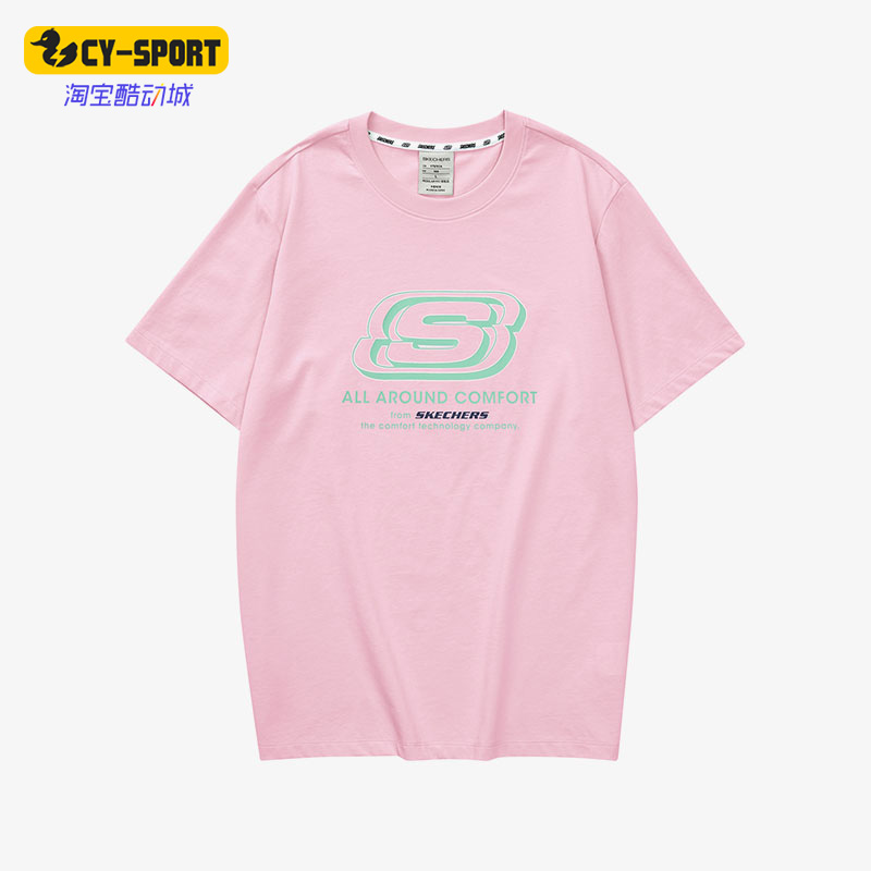 Skechers/斯凯奇正品夏季新款男女透气休闲印花短袖L223U162-00F3