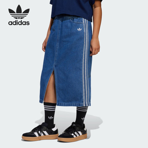 Adidas/阿迪达斯正品三叶草大童复古牛仔运动半身裙JC7879