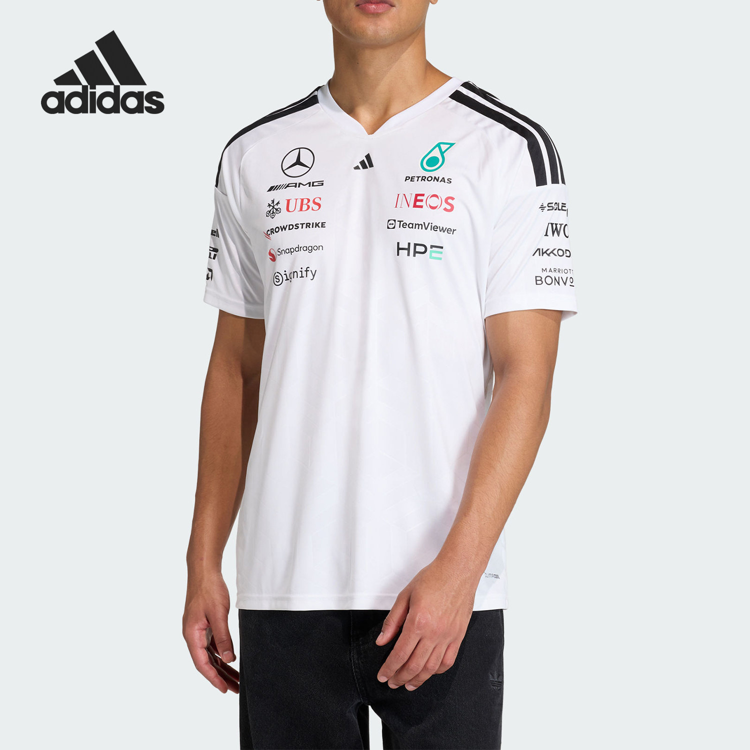Adidas/阿迪达斯官方正品新款男白黑色赛车观赛速干短袖T恤KF0160