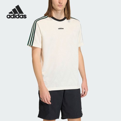 Adidas/阿迪达斯正品王鹤棣同款男士提花经典文化圆领短袖KE2139