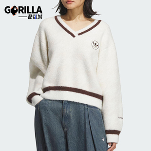 Adidas/阿迪达斯正品三叶草女士休闲V领复古针织耐穿套头衫KC2687