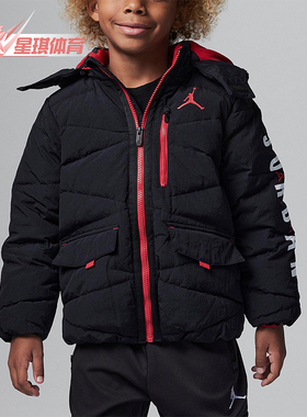 Nike/耐克正品JORDAN空新款儿童黑红色经典连帽棉服FB1746-010