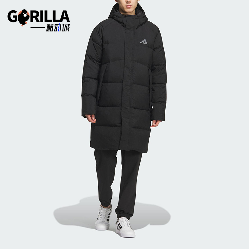 Adidas/阿迪达斯正品冬季男女防风保暖连帽运动长款羽绒服KQ5514