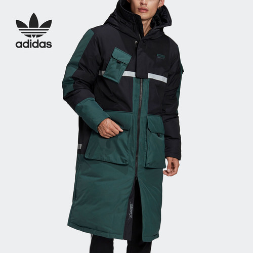 阿迪达斯男子长款工装连帽羽绒服