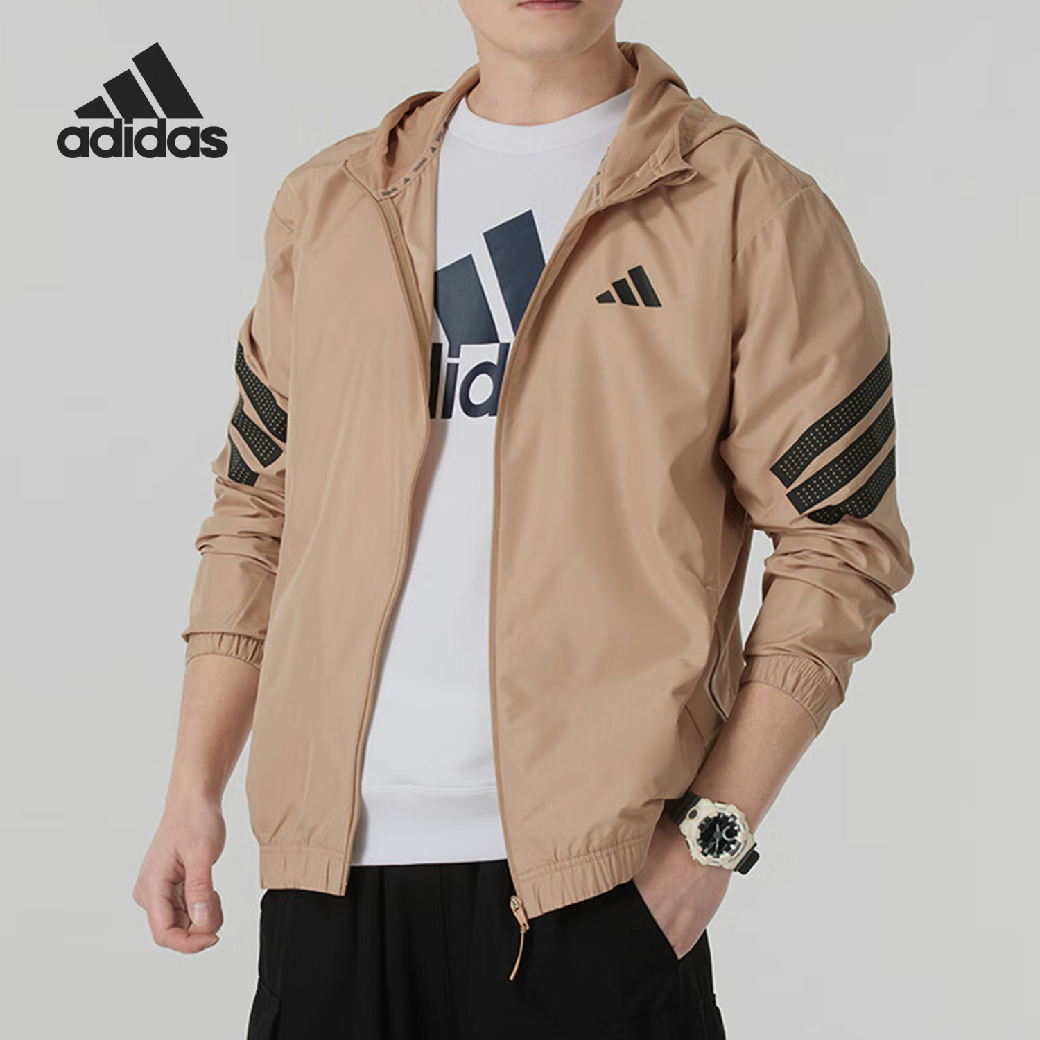 Adidas/阿迪达斯官方正品舒适新款男士连帽梭织宽松外套JM6751 - 实物图