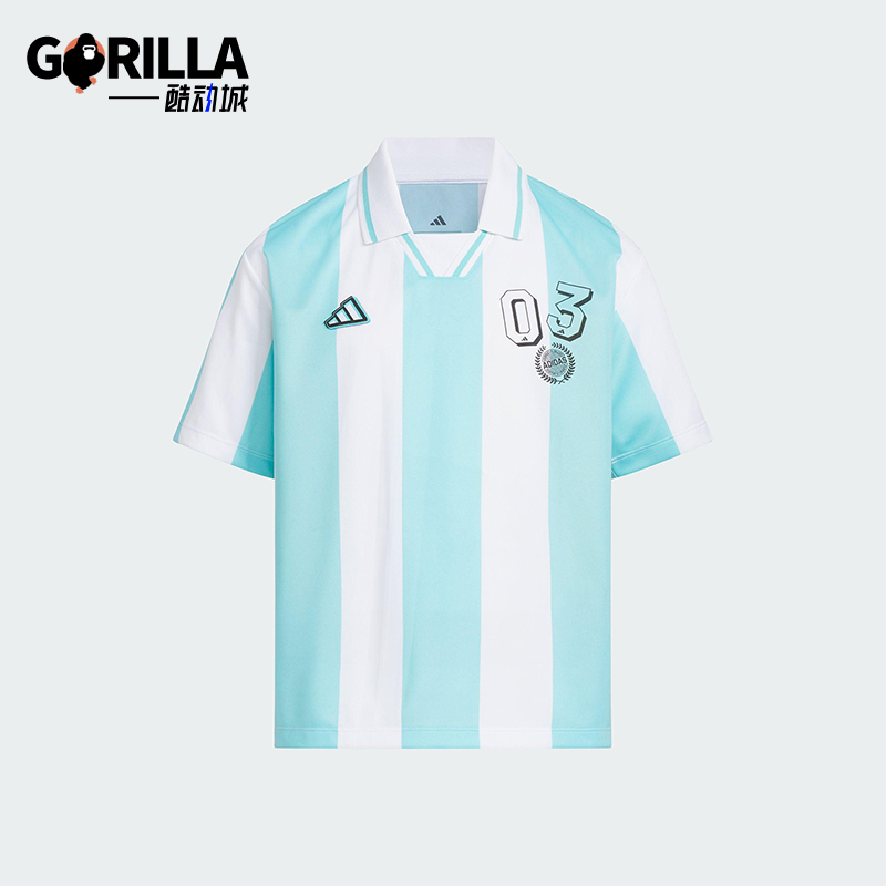 Adidas/阿迪达斯正品2025夏季款儿童运动经典足球条纹T恤JM3432