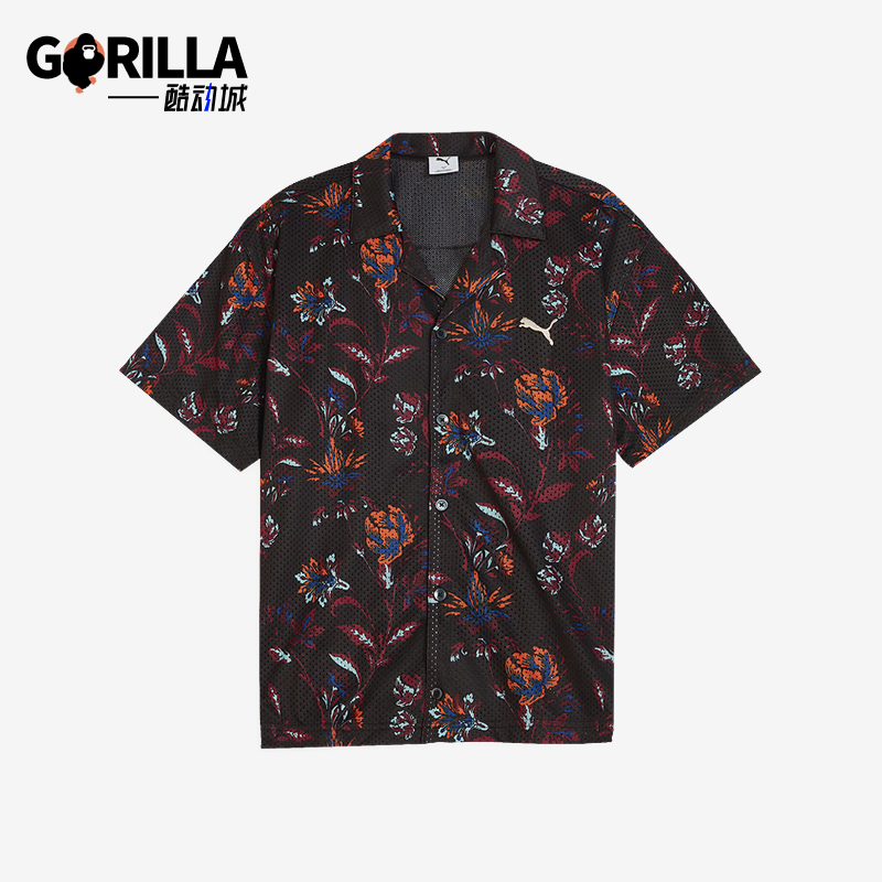 Puma/彪马正品2025夏季款男士印花网眼经典透气休闲衬衫633343-01