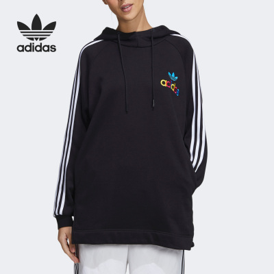 Adidas/阿迪达斯正品三叶草女子长款休闲连帽套头卫衣GV2929