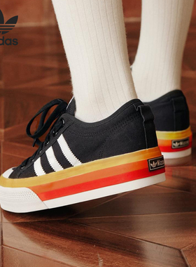 Adidas/阿迪达斯正品三叶草男女同款轻便透气系带厚底板鞋JQ9147