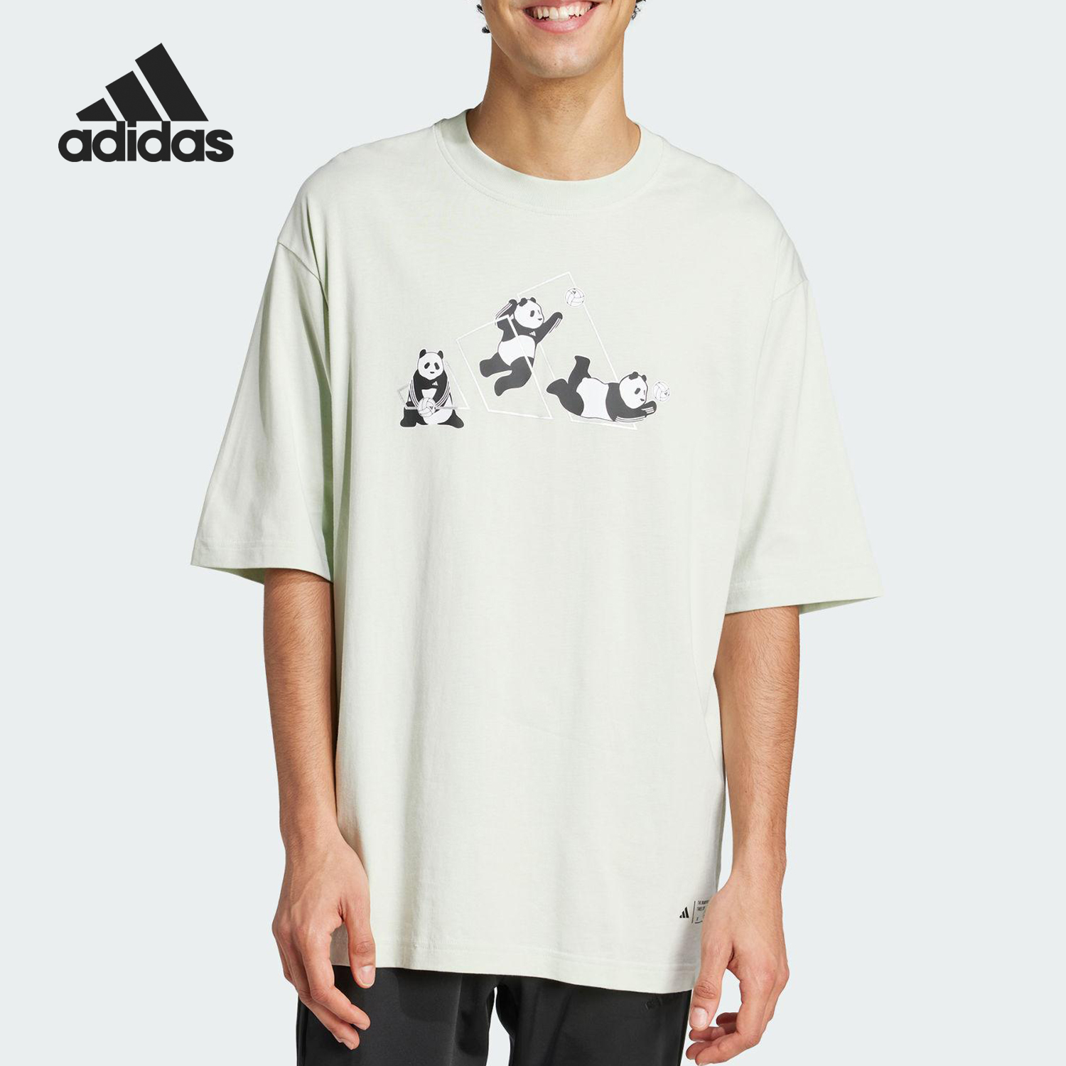 阿迪达斯男女透气图案休闲短袖
