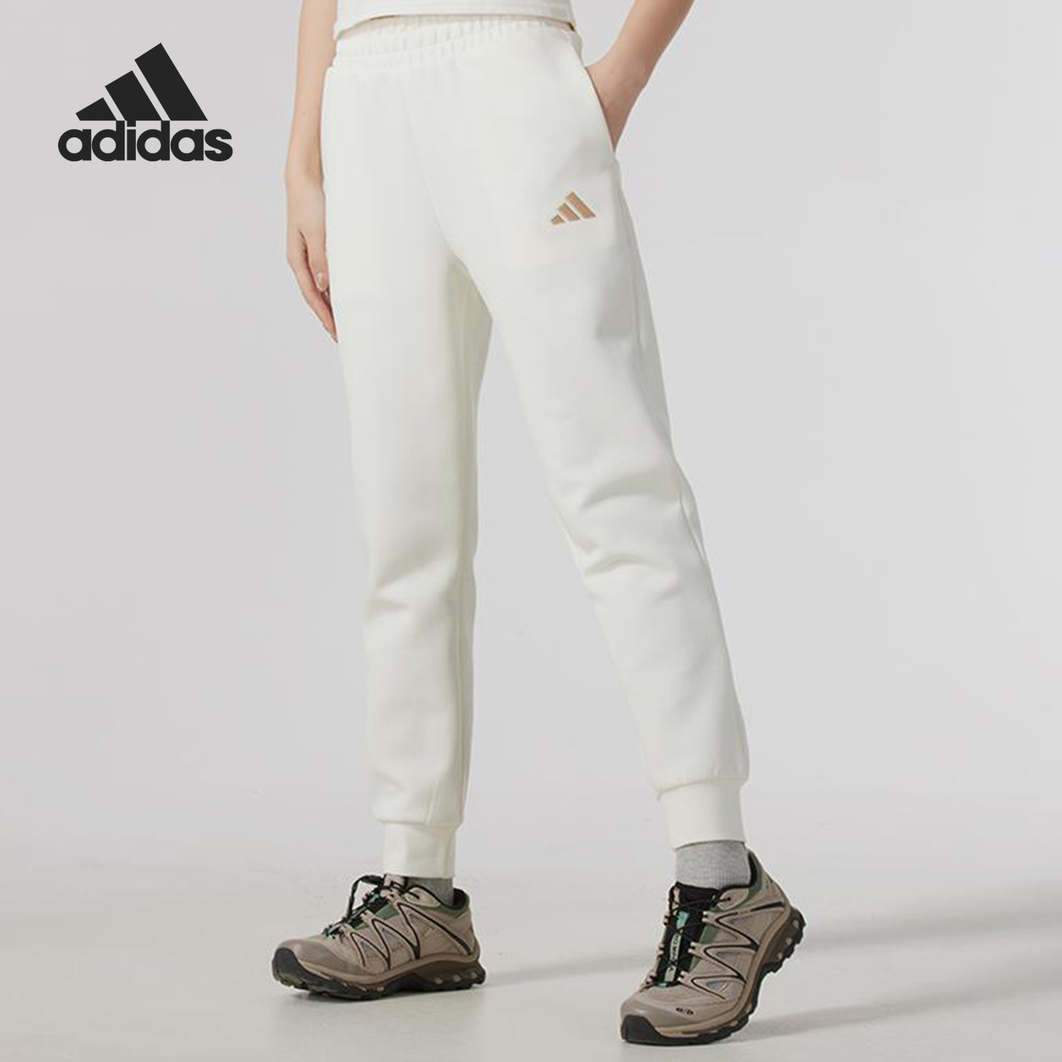 Adidas/阿迪达斯正品2025春女士针织简约经典休闲束脚长裤JL6279