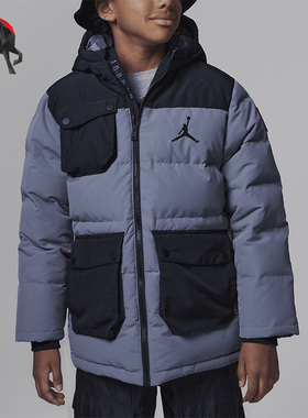 Nike/耐克正品JORDAN新款儿童灰黑色经典保暖夹克外套FV5800-084