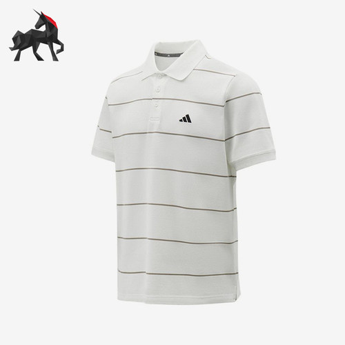 Adidas/阿迪达斯正品新款男白灰色条纹翻领短袖Polo衫KS0420