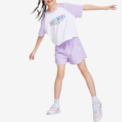 Skechers斯凯奇正品儿童字母印花套装短袖T恤P224G126-00EW
