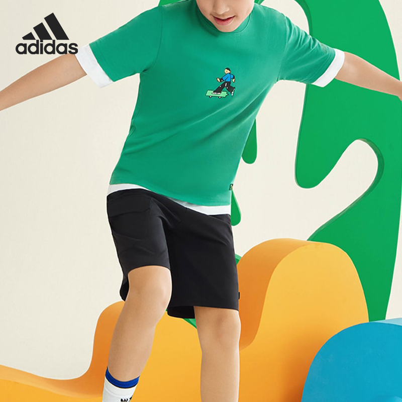 Adidas/阿迪达斯正品SEEBIN夏季大童运动休闲短袖T恤IN7021