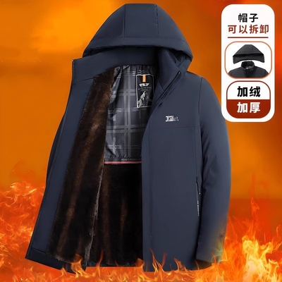 新款男士加绒加厚羽绒棉服中老年人休闲棉袄爸爸装棉衣派克服外套