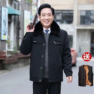 冬季加绒加厚中老年人棉衣70岁爷爷棉袄纽扣男士爸爸外套羽绒棉服
