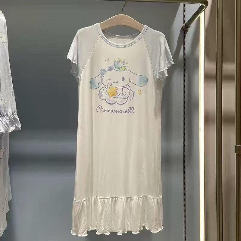 2026夏季新款女童库洛米兔奶皮衣莫代尔七分袖儿童睡裙短袖家居裙