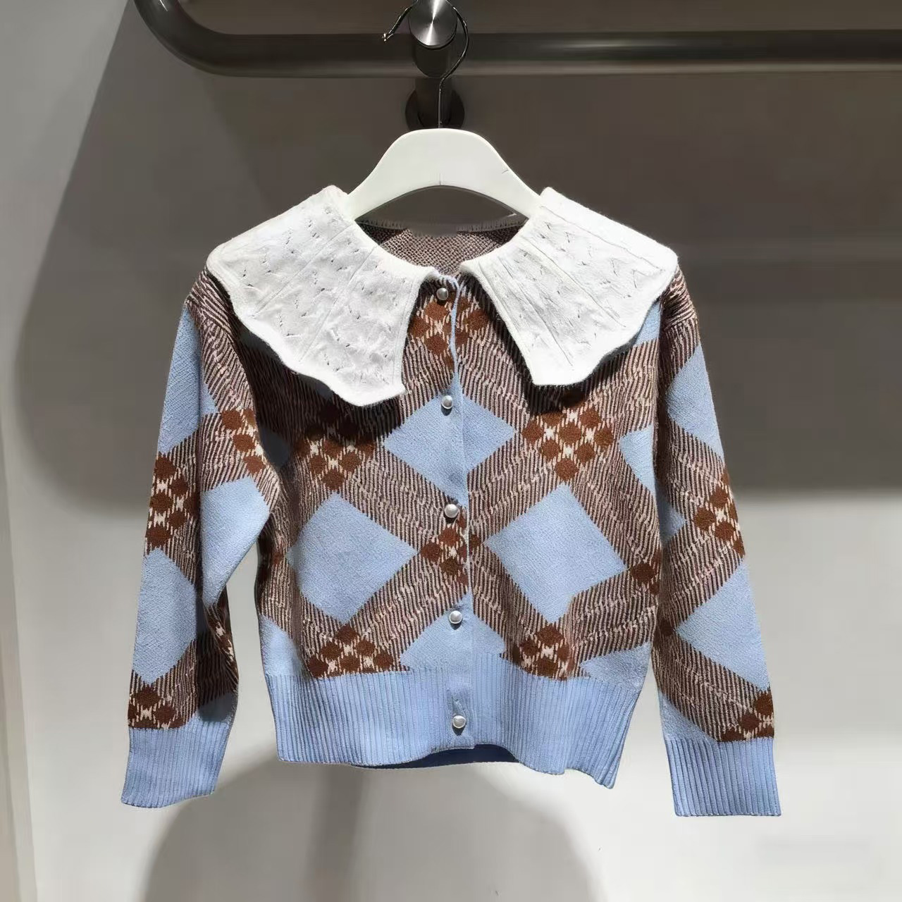 童装25秋冬新款儿童学院风翻领毛衣女童宝宝复古针织开衫外套洋气