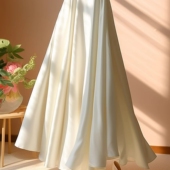 春秋新款 超仙高腰垂感显瘦a字大摆清冷白色醋酸缎面 旗袍内搭法式