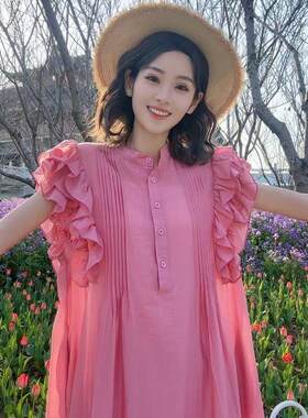 雨露麻度假风连衣裙大码女装