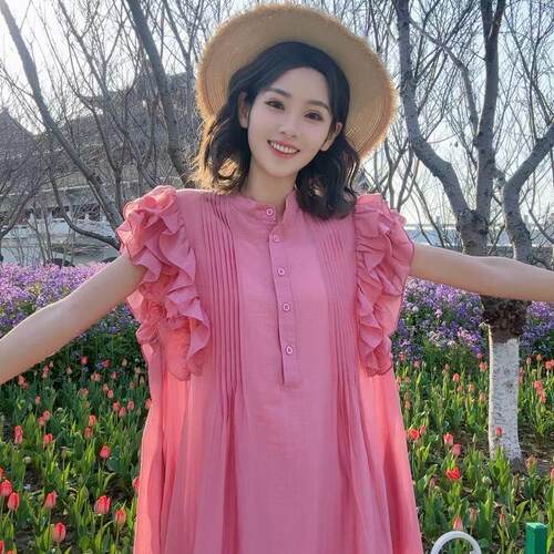 雨露麻度假风连衣裙大码女装