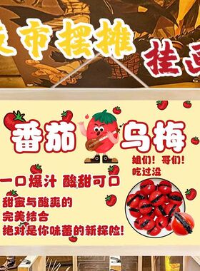 番茄夹乌梅摆摊广告布挂画夜市街边地摊小吃招牌挂布定制油画布
