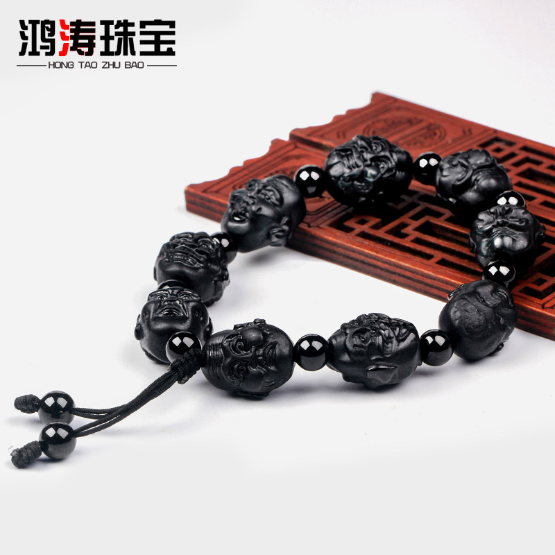翡翠佛头手串a货墨翠十八罗汉