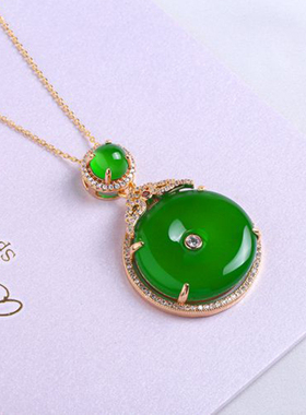 绿玉髓平安扣吊坠镶嵌项链挂件