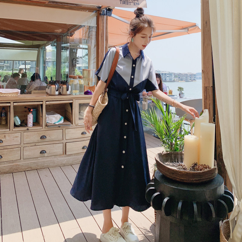 现货2022年夏季新款拼接连衣裙女223A366P110控158,女装连衣裙,浙宝267