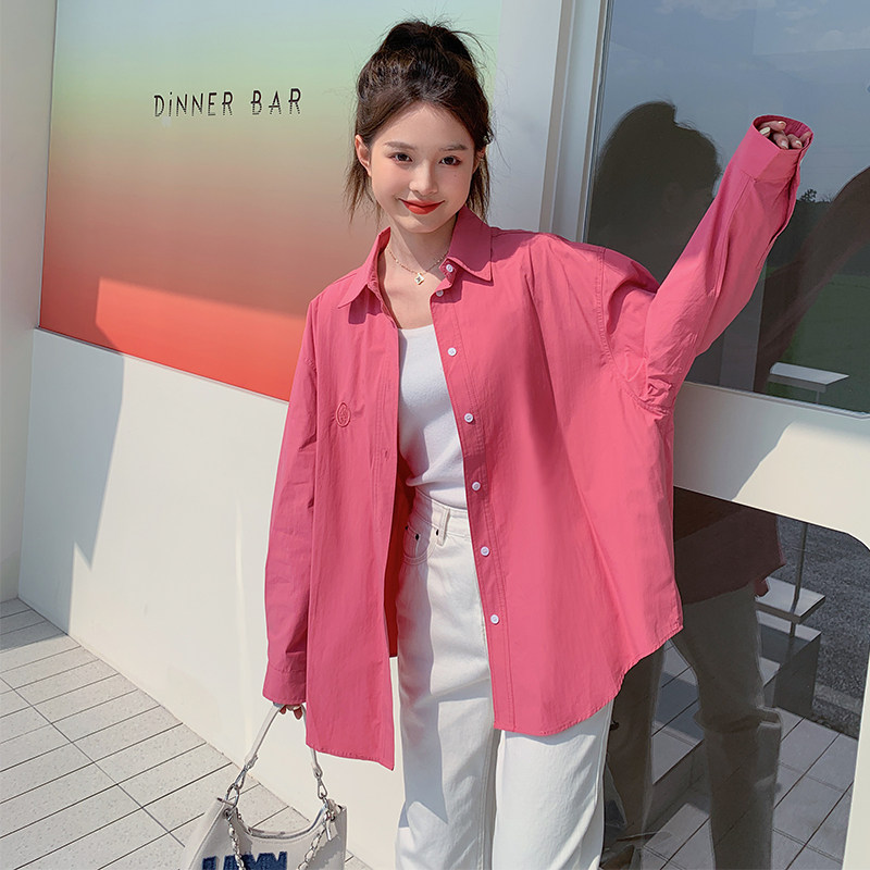 韩系女装2025新款红色长袖衬衫外套春秋时尚洋气休闲百搭宽松上衣,女装衬衫,浙宝267