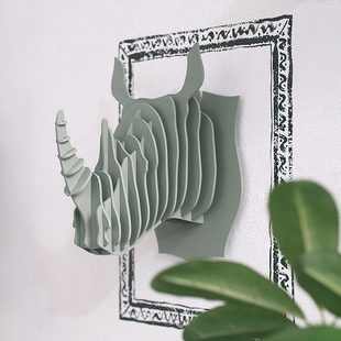 othe柒它北欧犀牛个性 创意家居墙壁装 饰品 挂饰墙饰壁饰原木北欧式