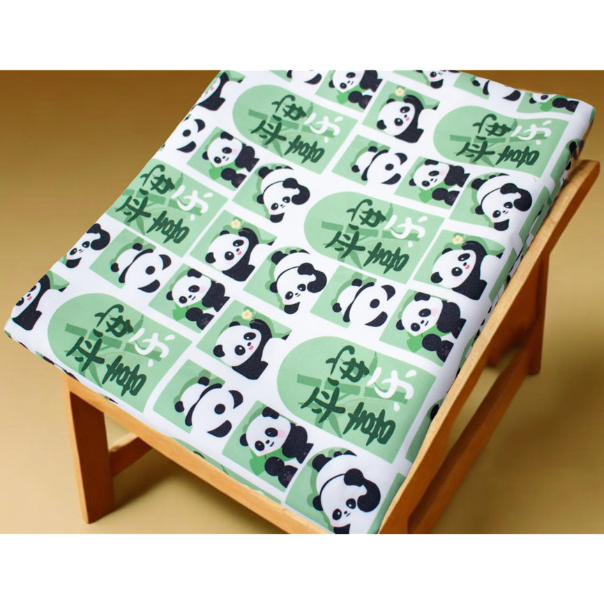 卡通布料细帆布印花手工diy面料沙发套布料包包宿舍桌布绿格熊猫