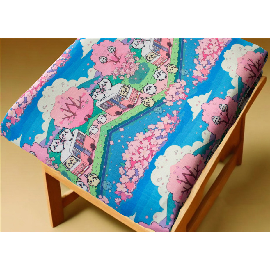 卡通布料细帆布印花手工diy面料沙发套布料包包宿舍桌布红花车奇