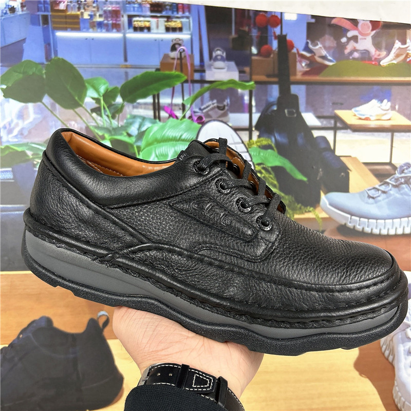 clarks其乐男鞋新款圆头系带厚底气垫减震牛皮休闲鞋耐磨商务舒适