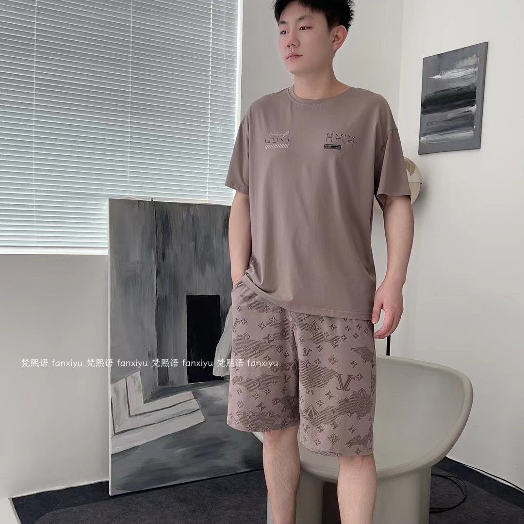 梵熙语2025夏季新款网红睡衣男装短袖短裤纯棉宽松大码家居服休闲