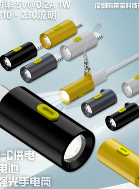 迷你便携手电筒Type-C手机强光LED便携灯家用户外应急灯 PC手电筒